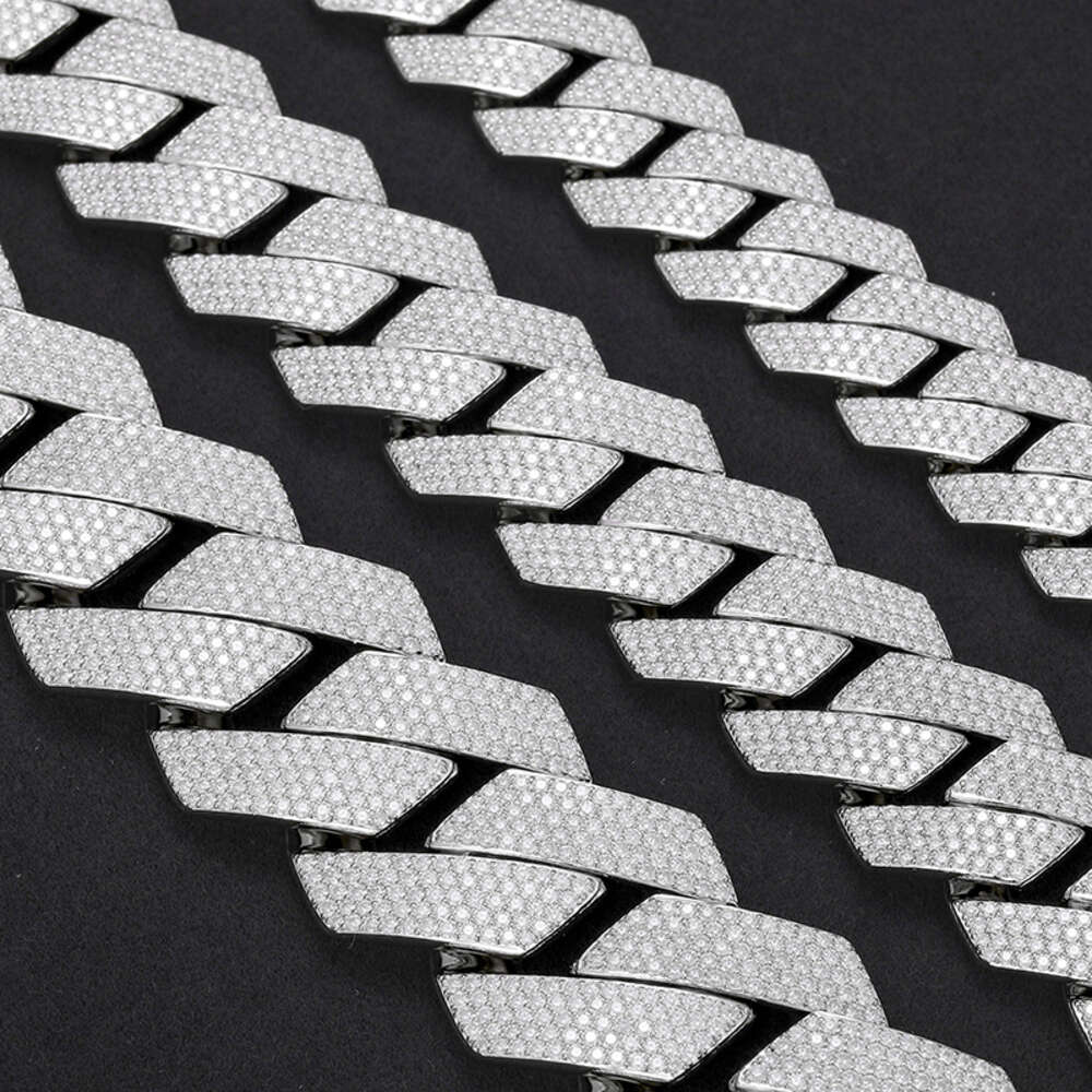 Necklace moissanite chain cuban link chainHip Hop Rapper 925 Silver 20mm Wide 3 Rows Vvs Moissanite Full Iced Out Cuban Link iced
