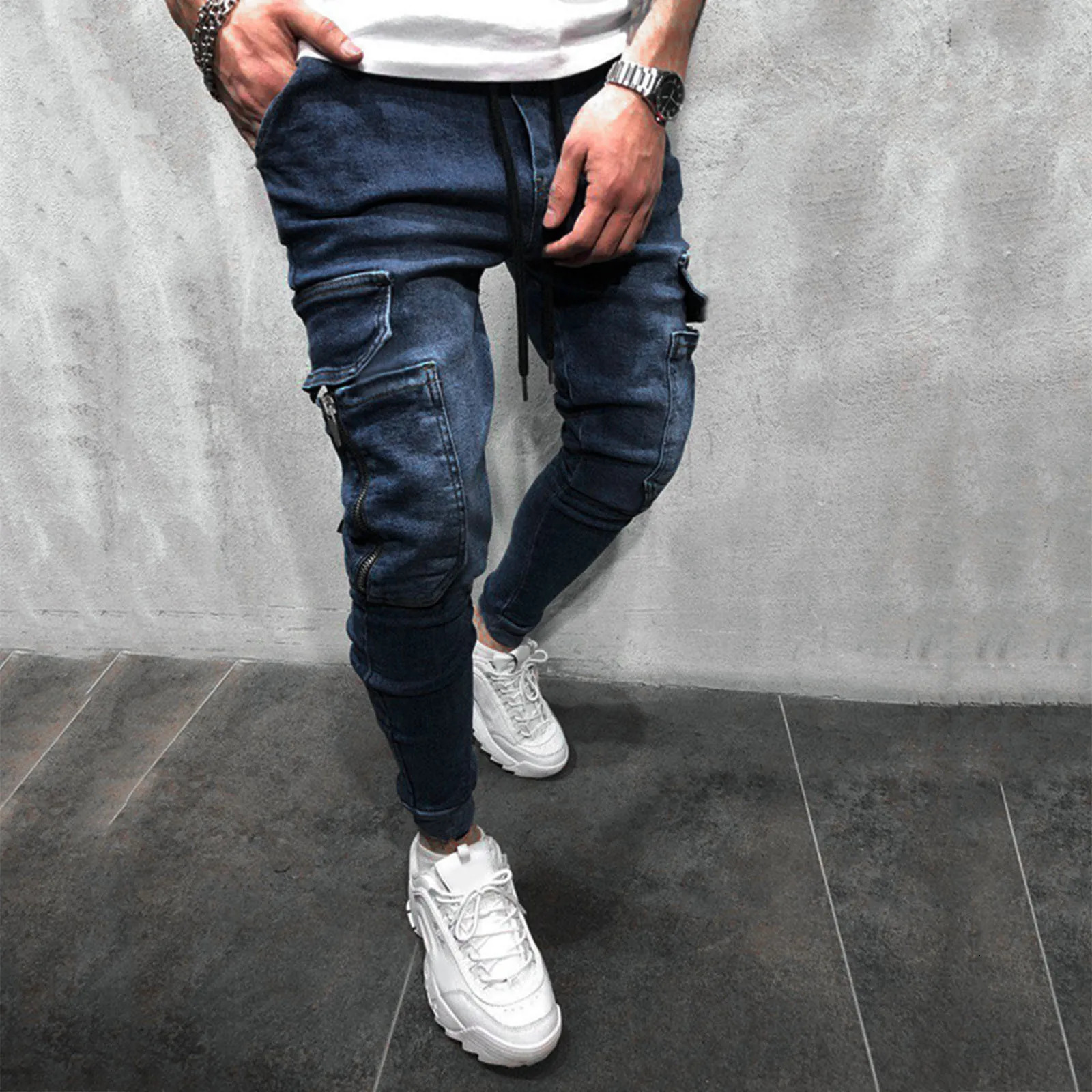 spring summer skinny jeans men hip hop sweatpants cargo high street Mens slim denim long pants 240102
