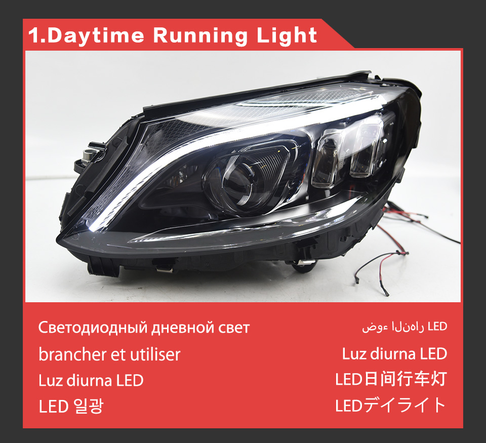 LED Headlight Assembly for BENZ W205 Car Daytime Running Head Light 2014-2020 Turn Signal High Beam Projector Lens