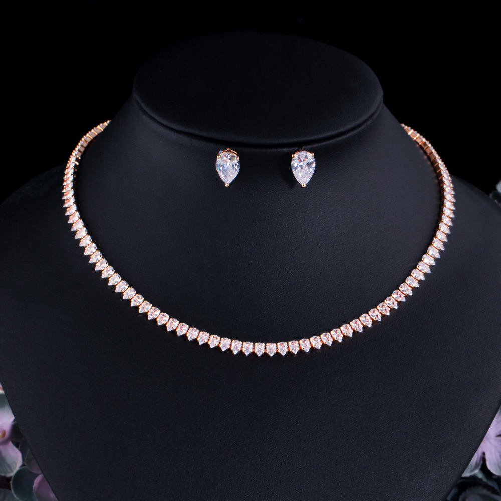 2024 Wedding Jewelry Sets Luxury 18k White Gold Fill Full White Water Drop 5A Cubic Zircon CZ Diamond Party Women Bridal Necklace Stud Earring Valenti