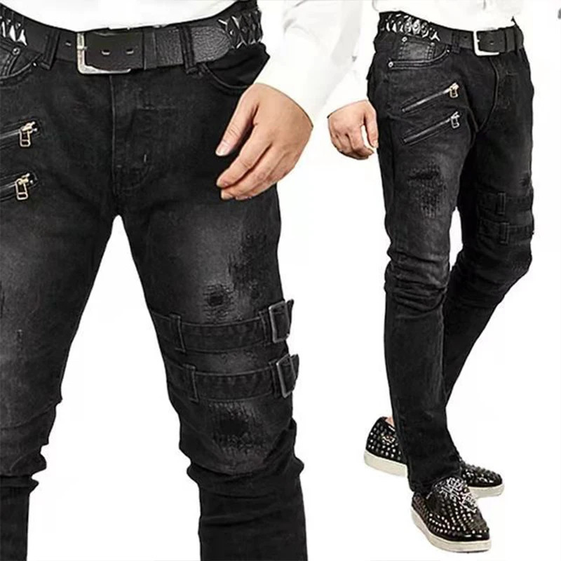 Men High Waist Fashion Jean Spring Summer Boyfriend Motorcycle Street Wear Skinny Casual Denim Pants Jeans Straight Trousers 240102