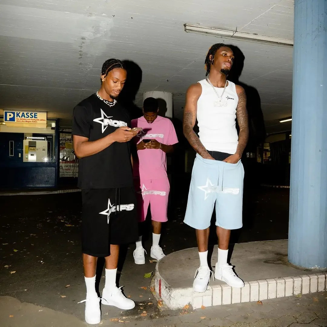 Streetwear NOFS Y2K Two Piece Set Mens Hip Hop NOFS Letter Print Oversized T Shirt Shorts Pants Set Sportswear Tracksuit Clothes 240102