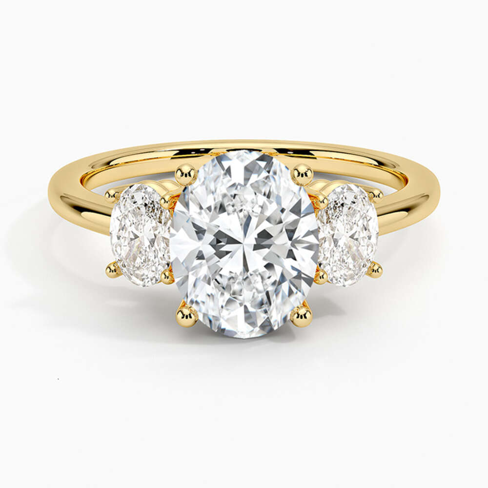 MEDBOO Fine Jewelry 2CT Oval Cut Dia Three Stone 14K Yellow Solid Gold Moissanite Engagement Ring