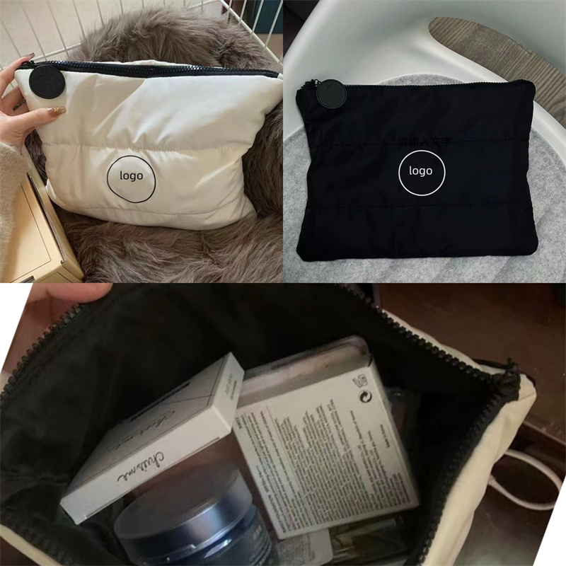 C Brand Cosmetic Bags For Girl Makeup Wash Bag Down Cotton Makeup Bag Travel Toiletry Kit For Women Black White Color Large Capacity Zipper Wallet Han