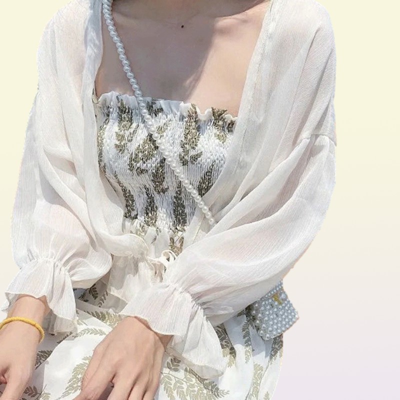 Women Summer Sun Protection Coat Lace Bow Ruffle Cardigan Shirt Female Blouse Tops for Woman Covers Blusa White Y2K Korean Shirt 28050217