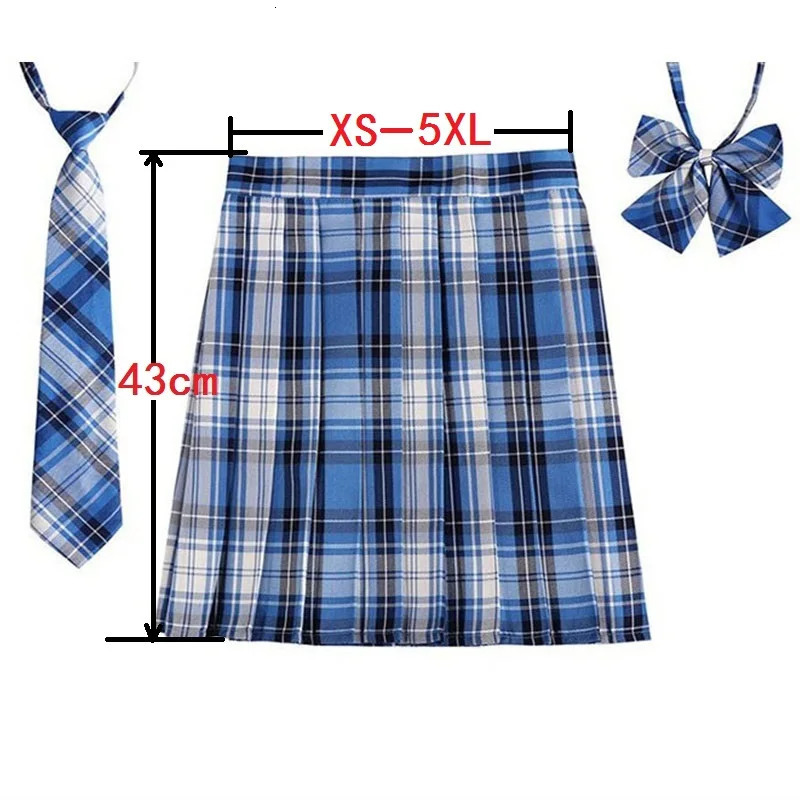 Women Plaid Pleat Skirt With Necktie Bowtie XS 5XL Harajuku Preppy Mini Japanese School Uniforms Girls Summer Jupe Kawaii 240102
