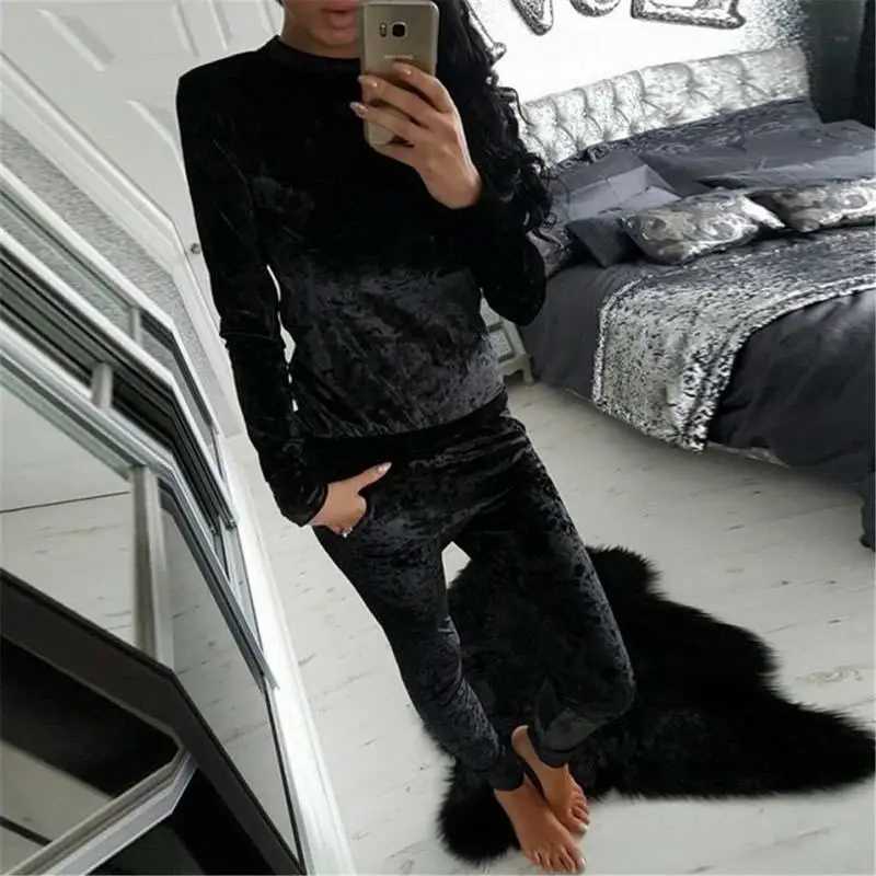 Women's Two Piece Pants Autumn Velour Tracksuit Women Set Two Piece Winter Sweat Suits Women Sweatsuit Velvet Tracksuit Outfits Ladies 2021 J2401