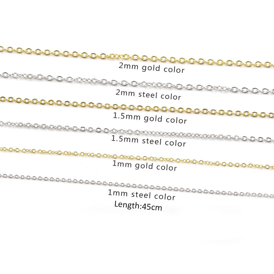 18K Real Gold Silver Plated Stainless Steel Necklace Link Chain Pendent Necklace DIY Jewelry Making Accessories 1mm/ 1.5mm/2mm 45cm Length No Fade Col