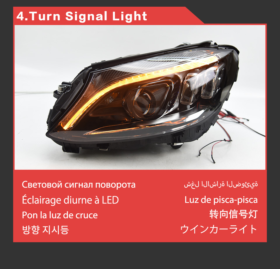 LED Headlight Assembly for BENZ W205 Car Daytime Running Head Light 2014-2020 Turn Signal High Beam Projector Lens