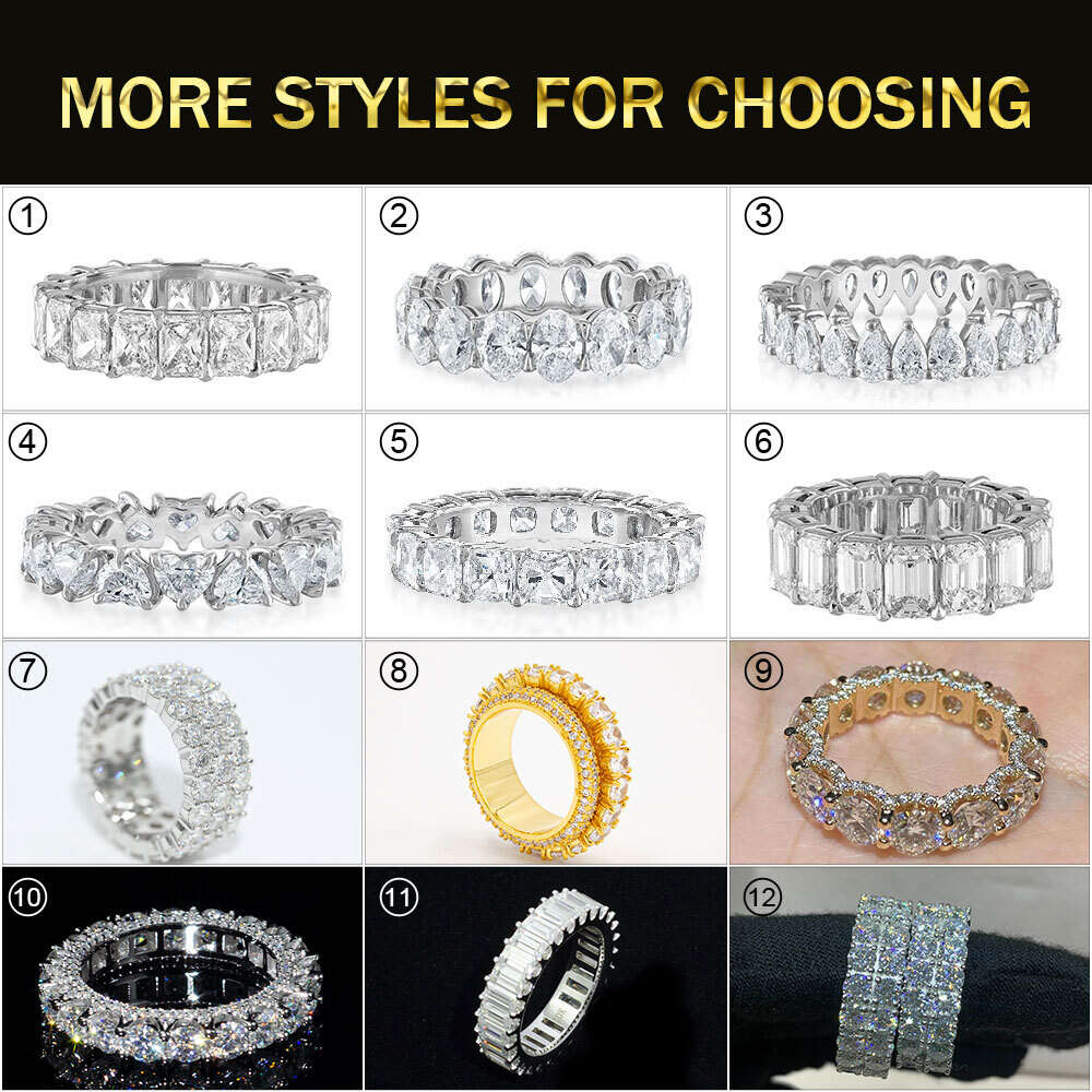 Wholesale Real 10K 14K Solid Gold Moissanite Eternity Engagement Band Iced Out Vvs Lab Grown Dia Wedding Ring
