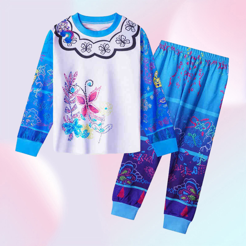 Girl Encanto Pajamas Children Blue Pink Mirabel Print Long Sleeve Tops and Pants 2 Pcs Outfit KidsCasual Sleepwear Clothing Set G2