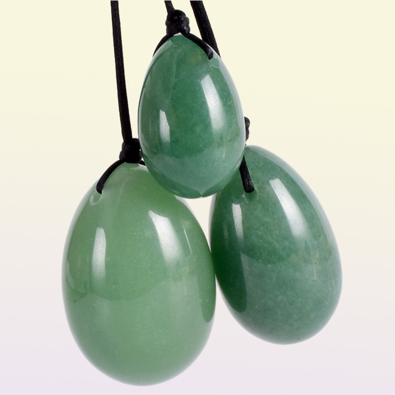 Green Aventurine Yoni Egg Set Drilled Natural Crystal Stone for Kegel Muscle Exercise Viginal Massage Ben Wa Ball Jade Massager7124968