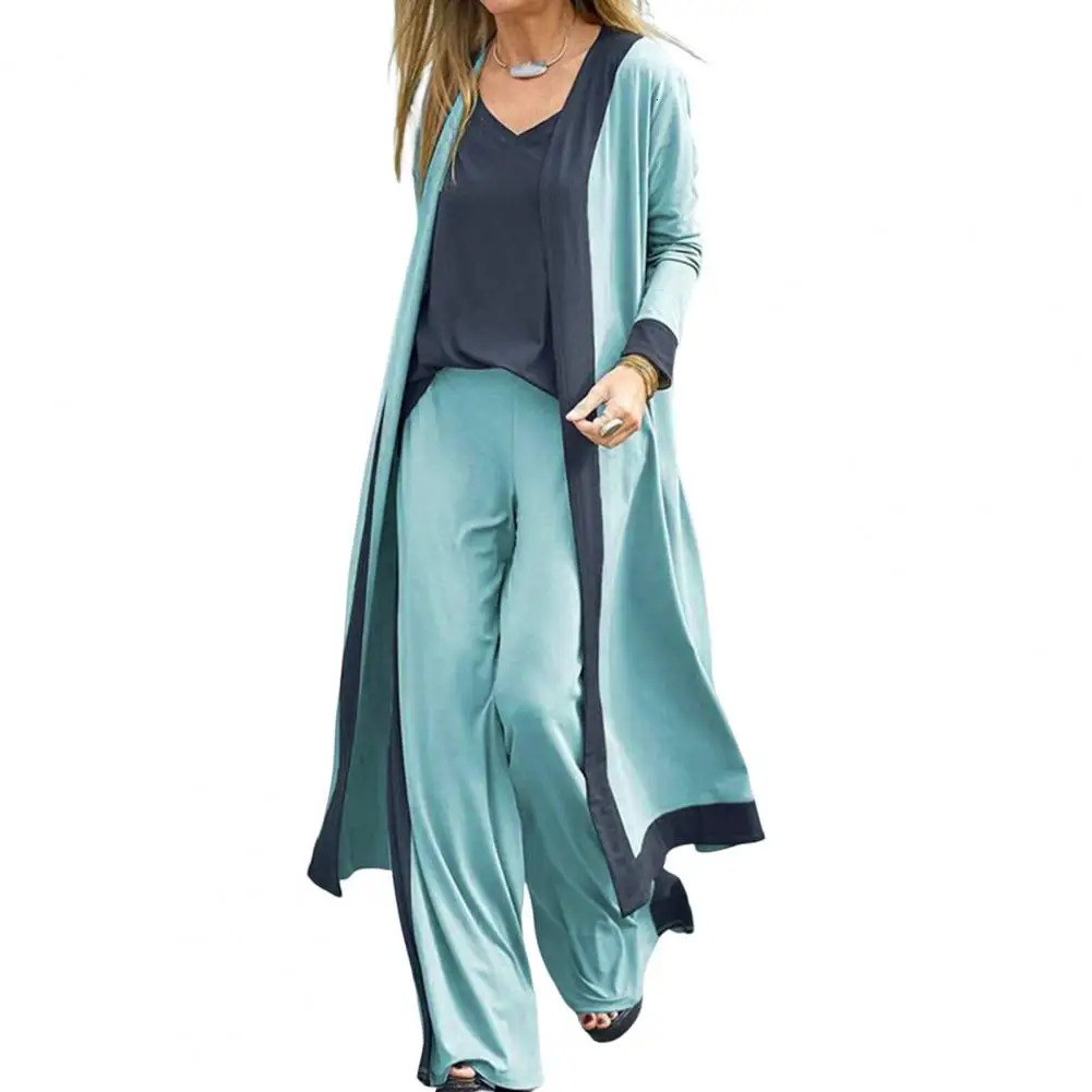 3 PcsSet Autumn Coat Pants Set Contrast Color Baggy Casual Loose Simple Lady Fall Outfit Women Clothes 240102