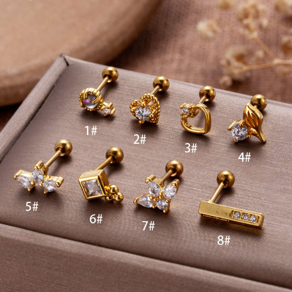 Fashion Helix Earring Screw Heart Barbell Studs Surgical Stainless Steel Ear Ring Earrings Shiny Cubic Zirconia Bone Nail Ear Bone Stud Piercing Body 