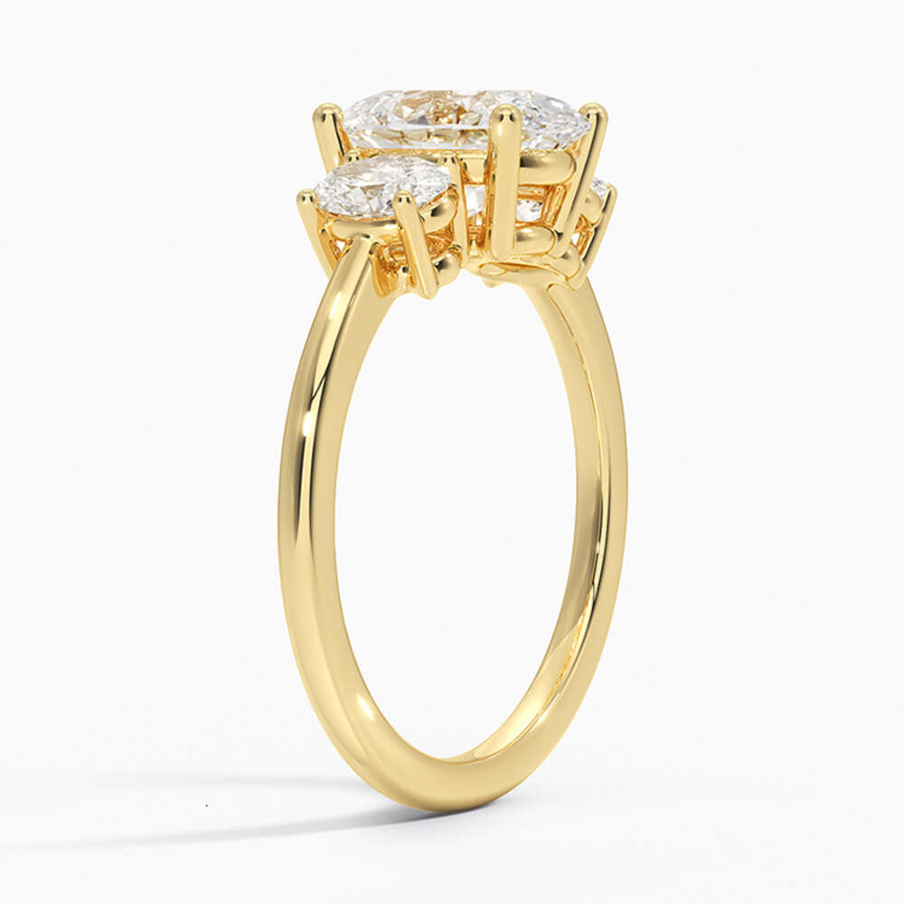 MEDBOO Fine Jewelry 2CT Oval Cut Dia Three Stone 14K Yellow Solid Gold Moissanite Engagement Ring