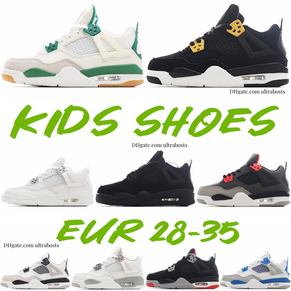 4s Kids Shoes Basketball Toddler 4 Sneakers Boys Children Black Cat Designer Military Trainers Youth Kid Shoe Royalty Blue Bred Infrared White Oreo Pine Green 28-35