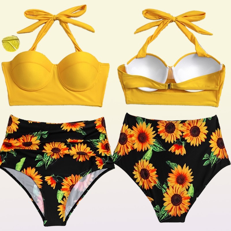 Womens Sexy Push Up Bikini Set High Waisted Swimsuit Floral Swimwear Summer Bathing Suit Beachwear 220620