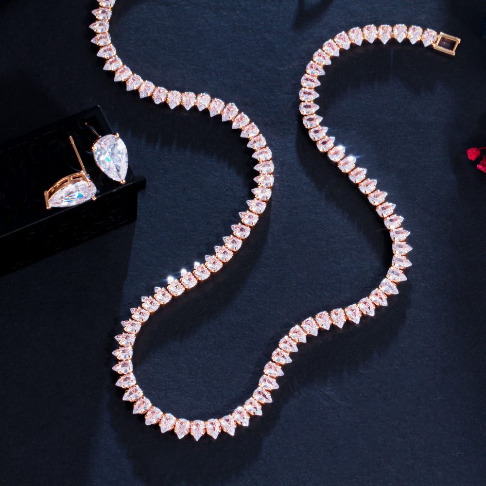2024 Wedding Jewelry Sets Luxury 18k White Gold Fill Full White Water Drop 5A Cubic Zircon CZ Diamond Party Women Bridal Necklace Stud Earring Valenti