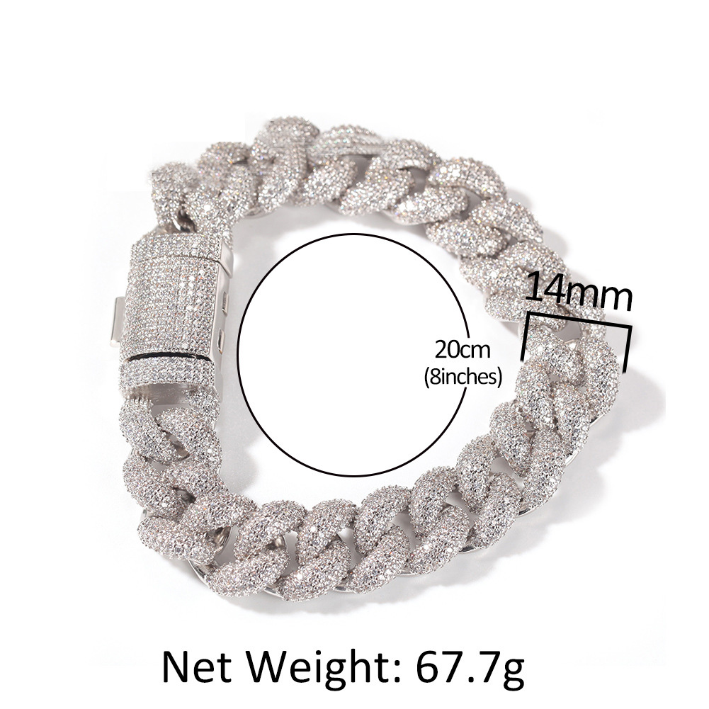 Bracelets Full Diamond Cuban Bracelet Mens 14mm wide GRA moissanite diamond 18k gold sterling silver cuban link chain for men Hip Hop necklace