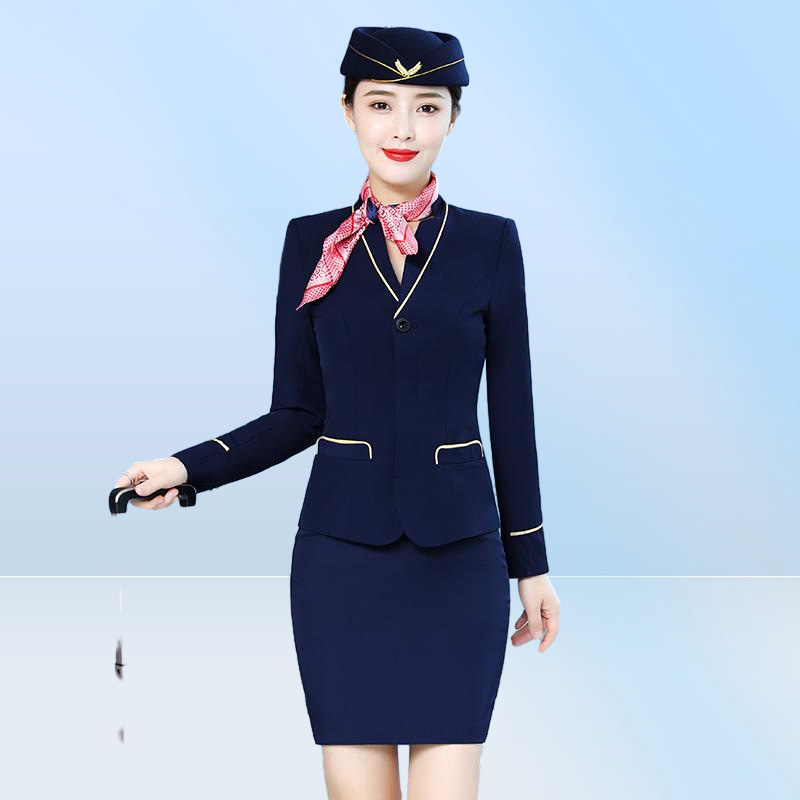 Two Piece Dress Spring Autumn Purple Blazer Set With Skirt ice Suits For Women Airline Stewardess Uniform Work Outfit Elegant 2