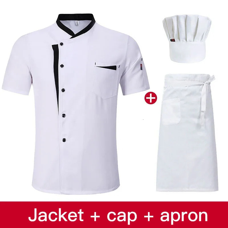 Short Sleeve Chef Jacket Set el Kitchen Work Uniform Cook Restaurant Cooking ShirtsHatApron 240102