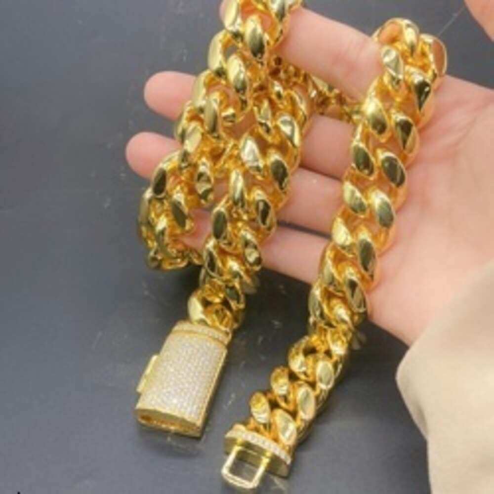 Hip Hop Iced Out Vvs Moissanite Clasp Custom 8mm 10mm 12mm 14mm Stainless Steel Jewelry Chain Gold Necklace