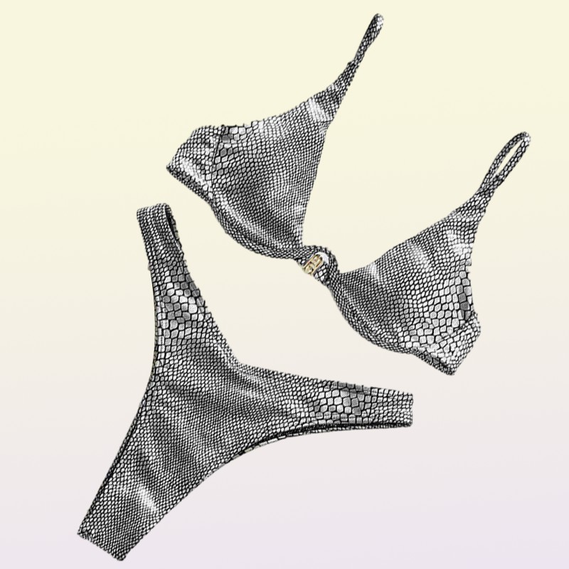 INGAGA Push Up Bikinis Swimwear Women Gradient Leather Swimsuits Thong High Cut Biquini Bathing Suit Summer Beach Wear New