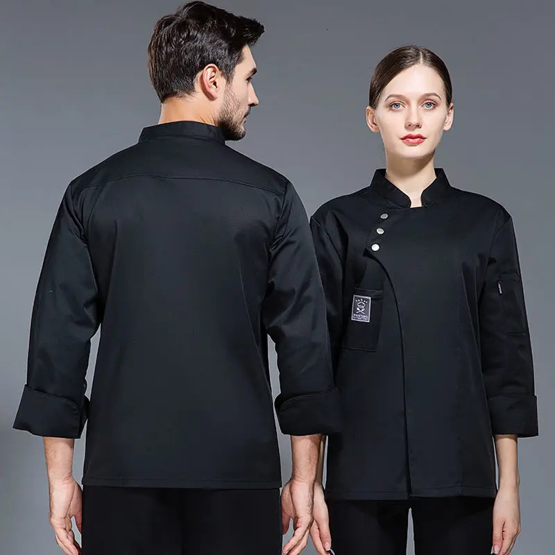 black chef uniform jacket long sleeve Tshirt restaurant Uniform Bakery Food Service Breathable Cooking clothes 240102