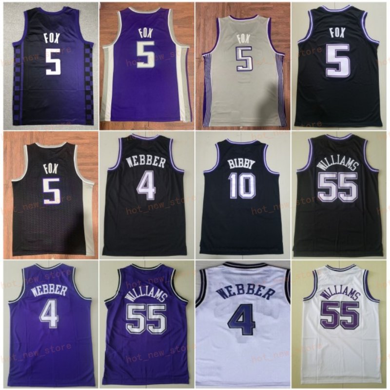 Basketball DeAaron Fox Jersey 5 Domantas Sabonis 10 Man City Earned Jason Williams 55 Chris Webber 4 Vintage Retro All Stitched Classic Icon