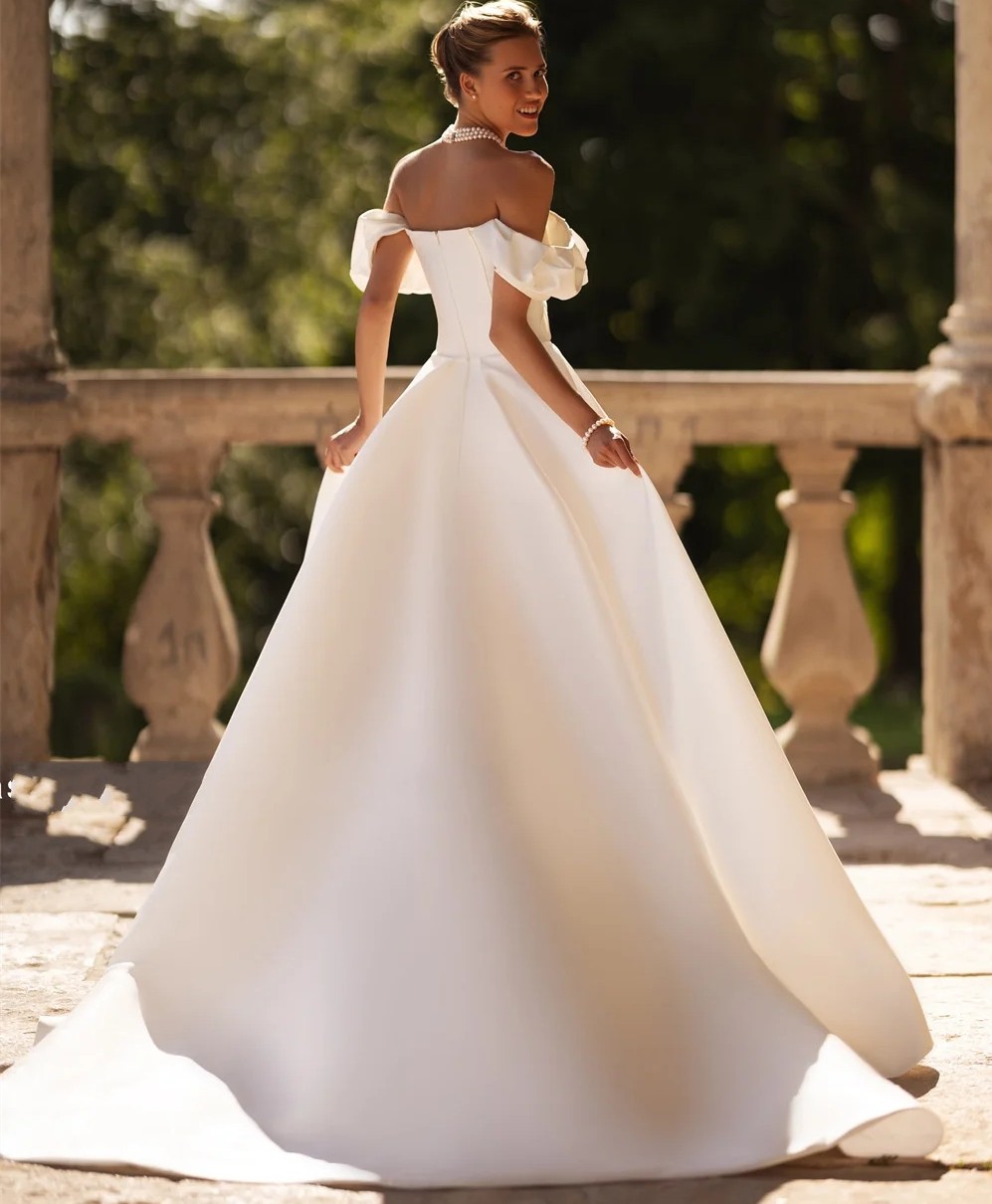 Sexy A Line Wedding Dress 2024 Off The Shoulder Pleat Sweethart Side Slit Satin Women Bride Bridal Gowns Vestido De Novias Robe De Mariage