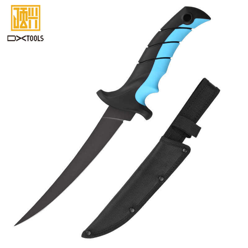Multifunctional Fishing Knife Rubber Hand Handle Scraping Scales Slicing Cutting Fish Fillet Knife with Sheath Sharpener