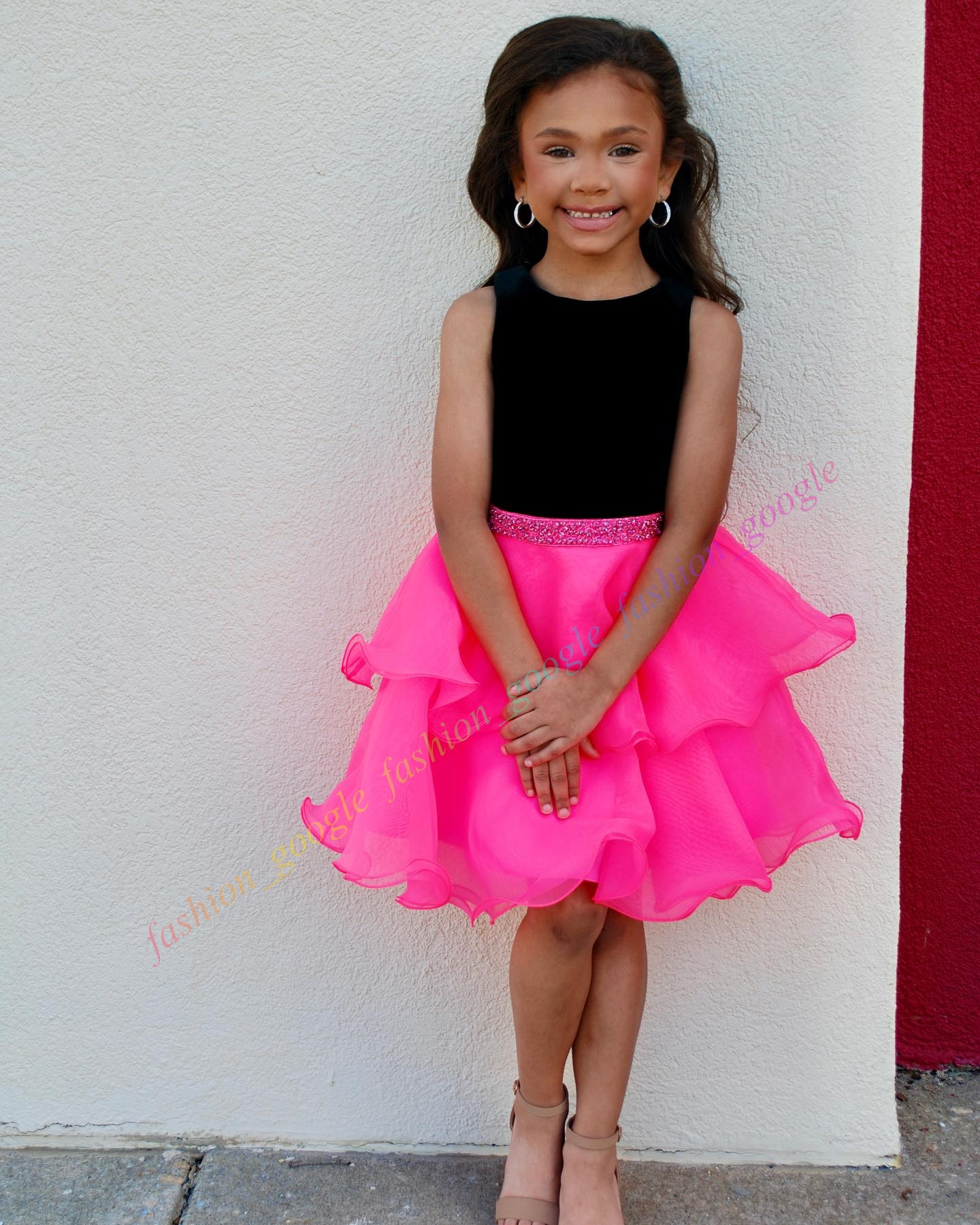 Baby Kid Pageant Showstopper Dress 2026 Magenta Short Cocktail Party Gown Flower Girl Toddler Infant Little Miss Interview Fun Fashion Runway Black/Ho