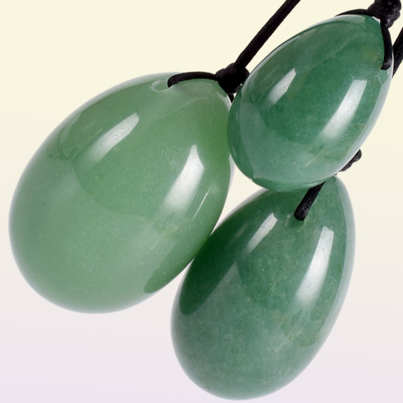 Green Aventurine Yoni Egg Set Drilled Natural Crystal Stone for Kegel Muscle Exercise Viginal Massage Ben Wa Ball Jade Massager