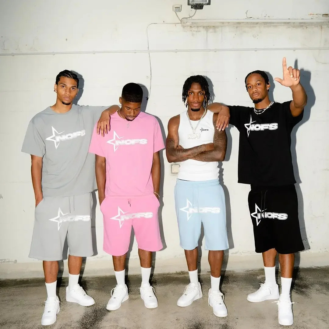 Streetwear NOFS Y2K Two Piece Set Mens Hip Hop NOFS Letter Print Oversized T Shirt Shorts Pants Set Sportswear Tracksuit Clothes 240102