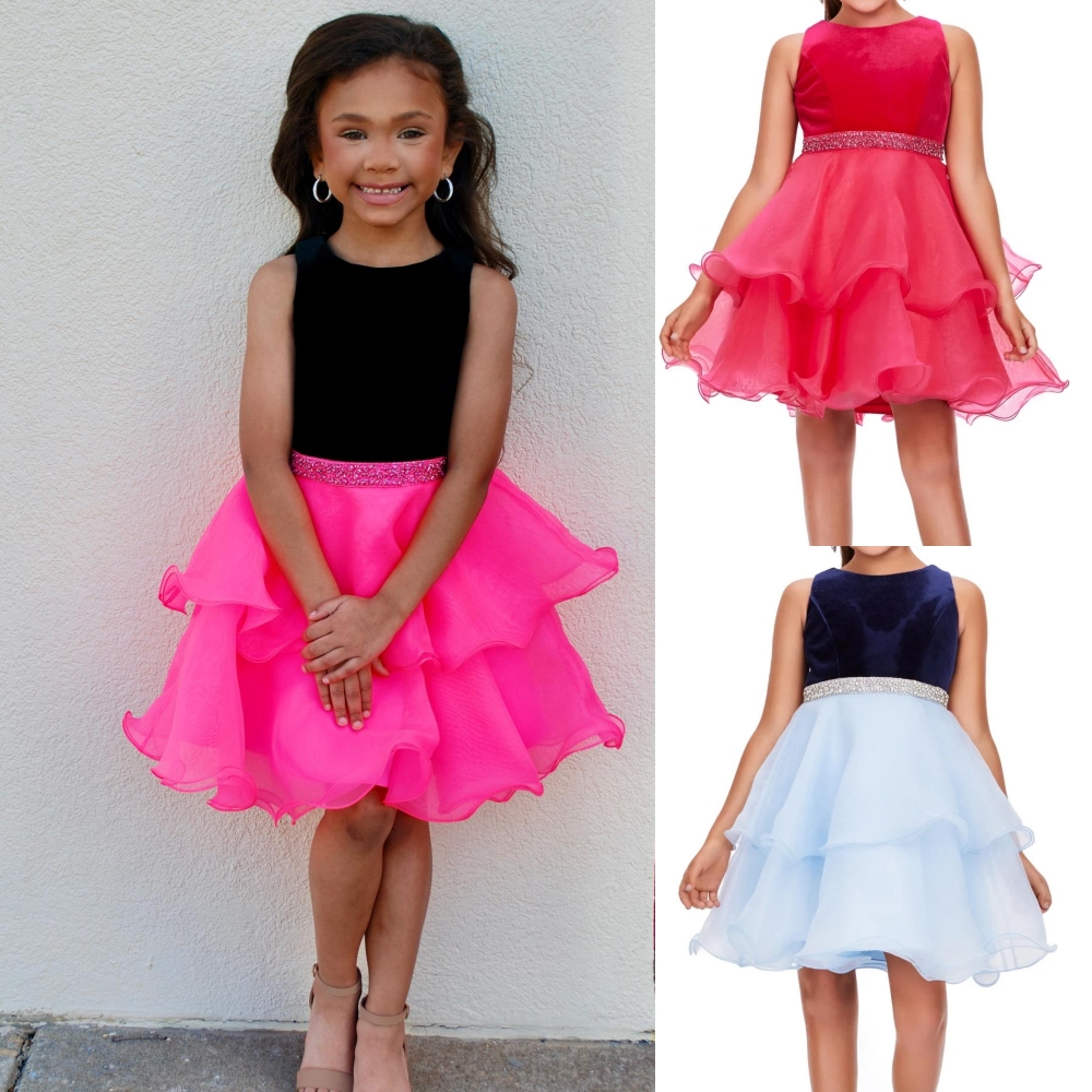 Baby Kid Pageant Showstopper Dress 2026 Magenta Short Cocktail Party Gown Flower Girl Toddler Infant Little Miss Interview Fun Fashion Runway Black/Ho