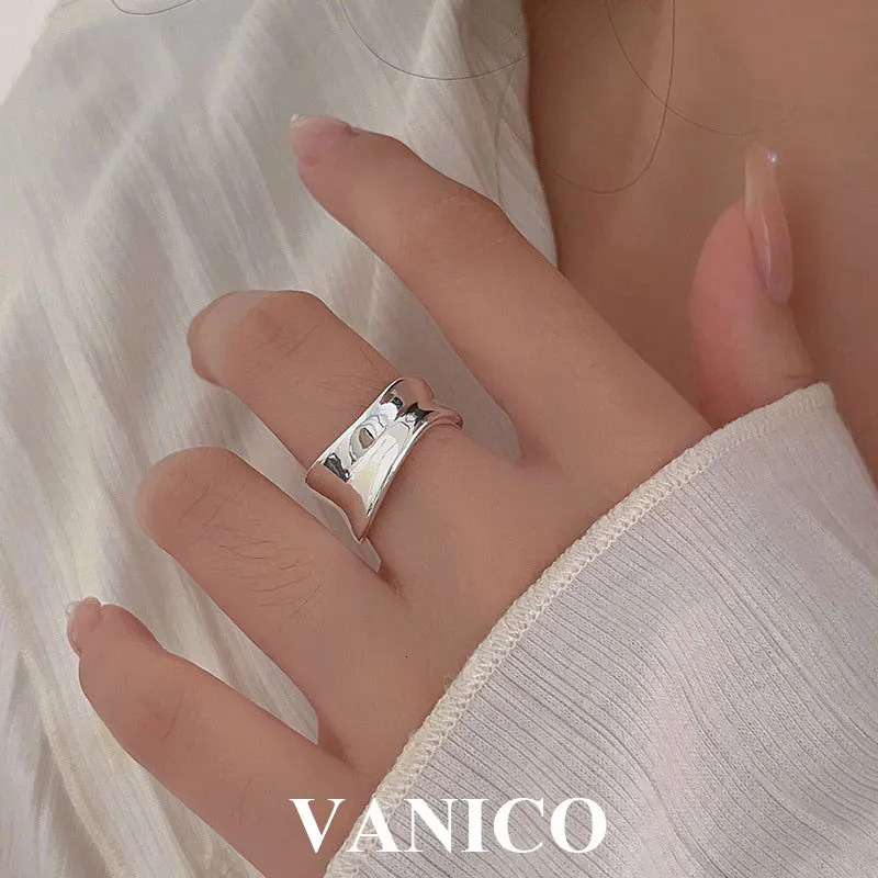 Chunky Plain Open Rings 925 Sterling Silver Korean Trendy Minimalist Simple Polished Adjustable Statement Ring Jewelry for Women 240103
