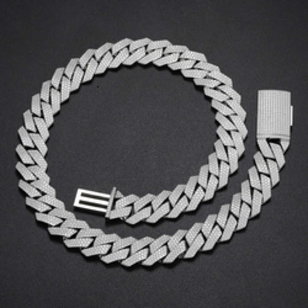 Necklace moissanite chain cuban link chainHip Hop Rapper 925 Silver 20mm Wide 3 Rows Vvs Moissanite Full Iced Out Cuban Link iced