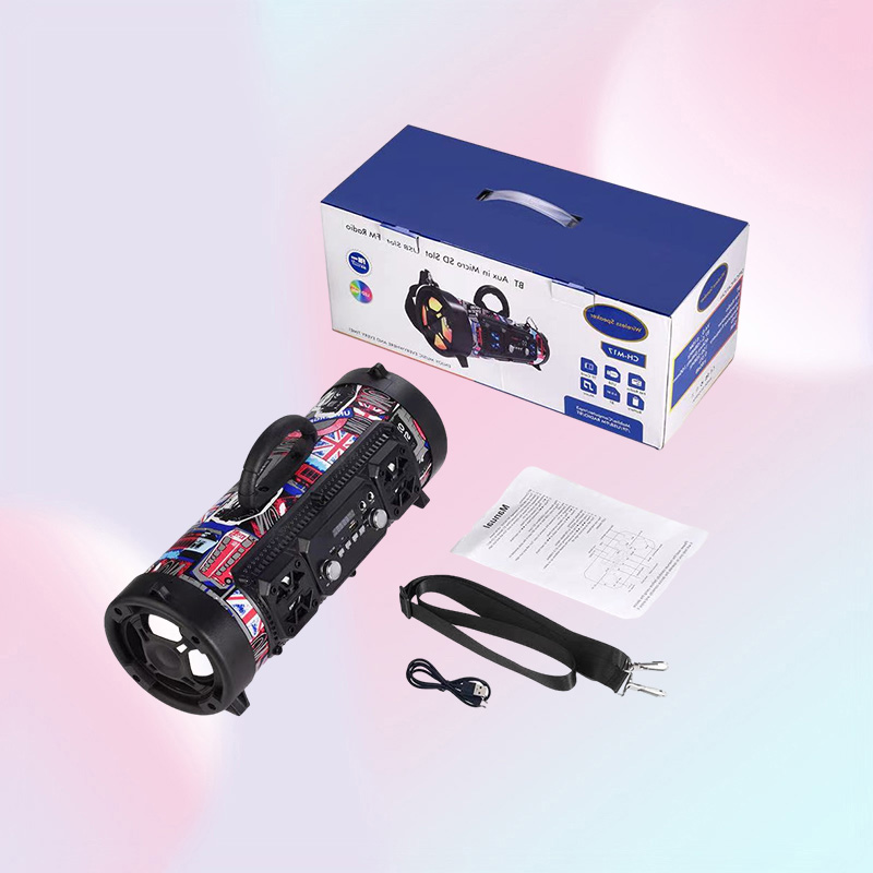 Portable Speakers CHM17 Bluetooth speaker wireless LED colorful light barrel microphone Outdoor portable subwoofer support Blueto