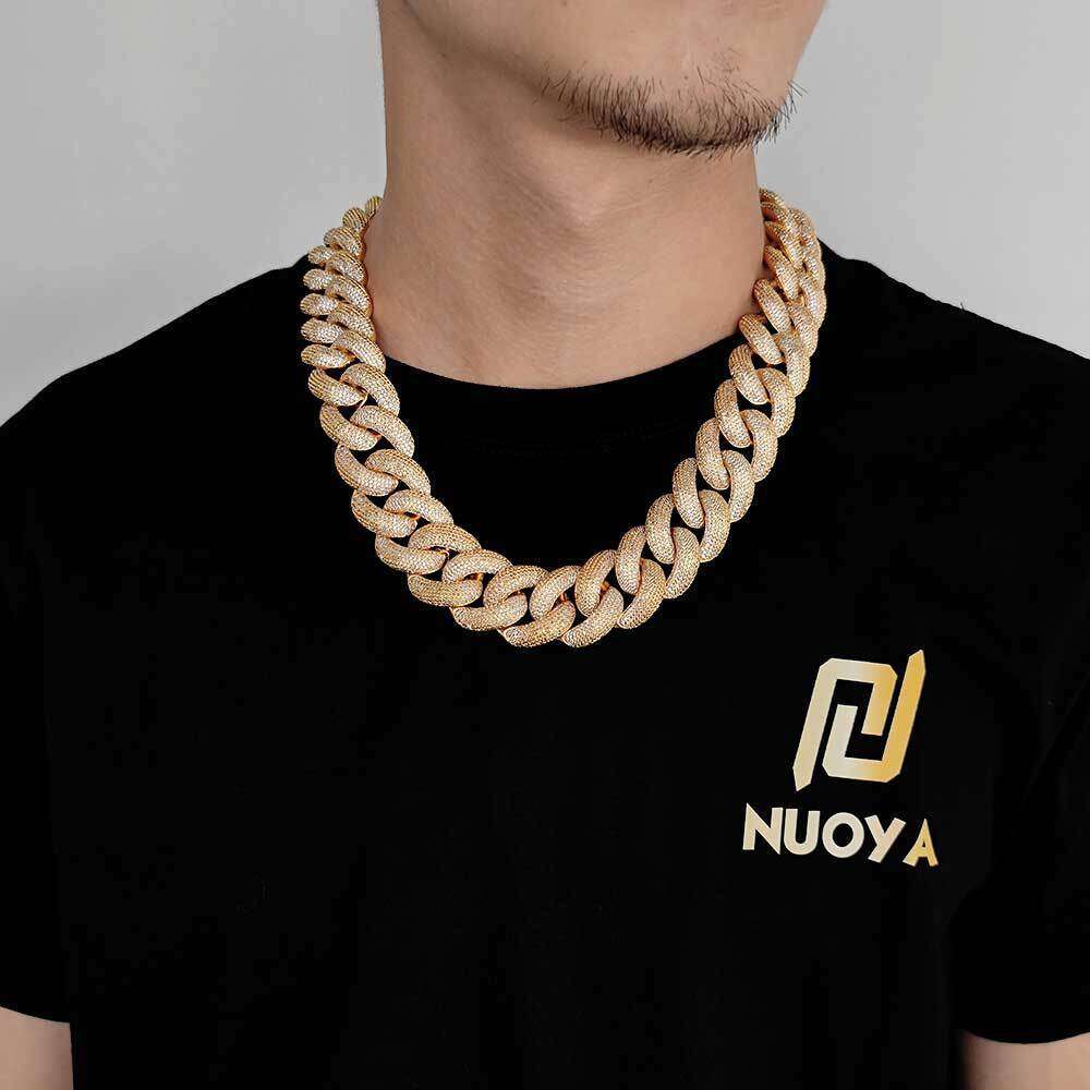 necklace moissanite chain 25mm Thick Hip Hop Jewelry Cuban Chain Gold Plated Iced Zircon Miami Thick Cuban