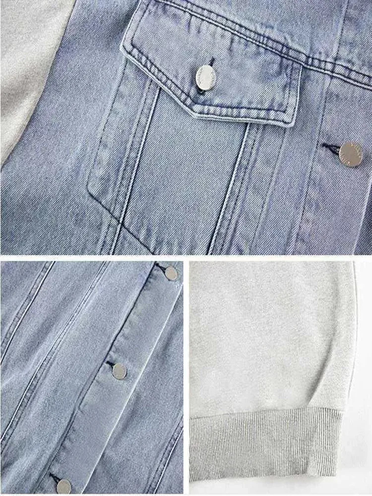 Autumn Winter Jackets for Women 2023 Hooded Single Breasted Patchwork Denim Jacket Long Windbreaker Trench Coat Clothing 240102