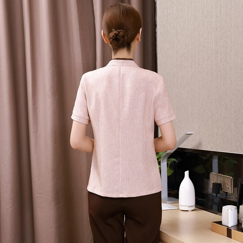 Summer short sleeves el uniform Restaurant waitress uniforms pastry chef clothing housekeeping 240102