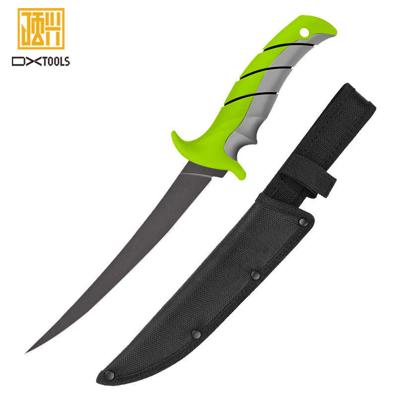 Multifunctional Fishing Knife Rubber Hand Handle Scraping Scales Slicing Cutting Fish Fillet Knife with Sheath Sharpener