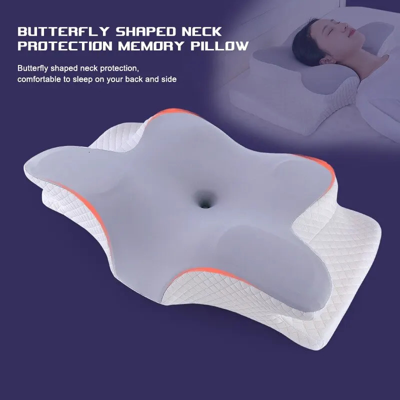 Memory Foam Pillows Butterfly Shaped Relaxing Cervical Slow Rebound Neck Pillow Pain Relief Sleeping Orthopedic Pillow Beding 240103