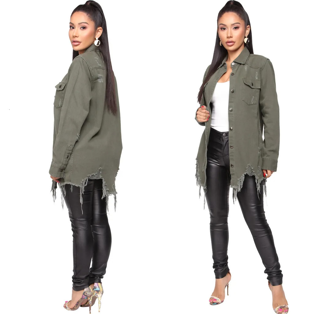 Lady's Denim Jacket Autumn Long Sleeve Loose Sexy Women Jean Coats Summer Washed Ripped Fashion Hole Outwear 240102