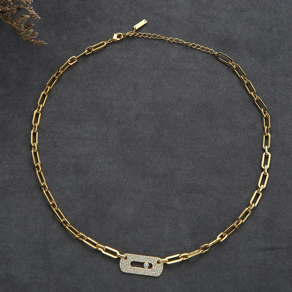 HIBRIDE Fashion Micro Pave CZ Pin Link Chain Choker Necklace Pendants for Women Bridal Engagement Party Jewelry bijoux femme P87 240102
