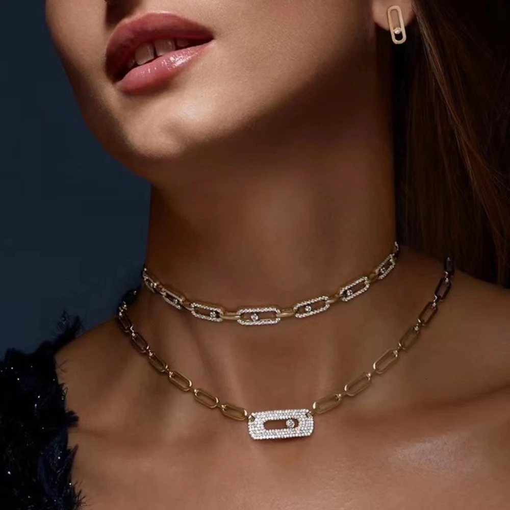 HIBRIDE Fashion Micro Pave CZ Pin Link Chain Choker Necklace Pendants for Women Bridal Engagement Party Jewelry bijoux femme P87 240102