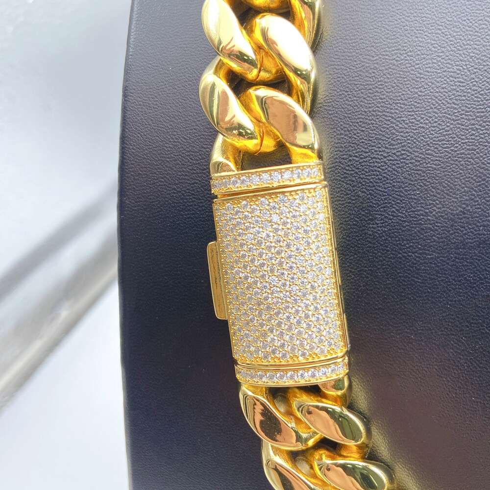 Hip Hop Iced Out Vvs Moissanite Clasp Custom 8mm 10mm 12mm 14mm Stainless Steel Jewelry Chain Gold Necklace