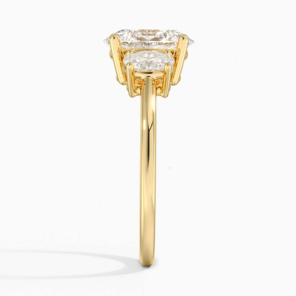 MEDBOO Fine Jewelry 2CT Oval Cut Dia Three Stone 14K Yellow Solid Gold Moissanite Engagement Ring