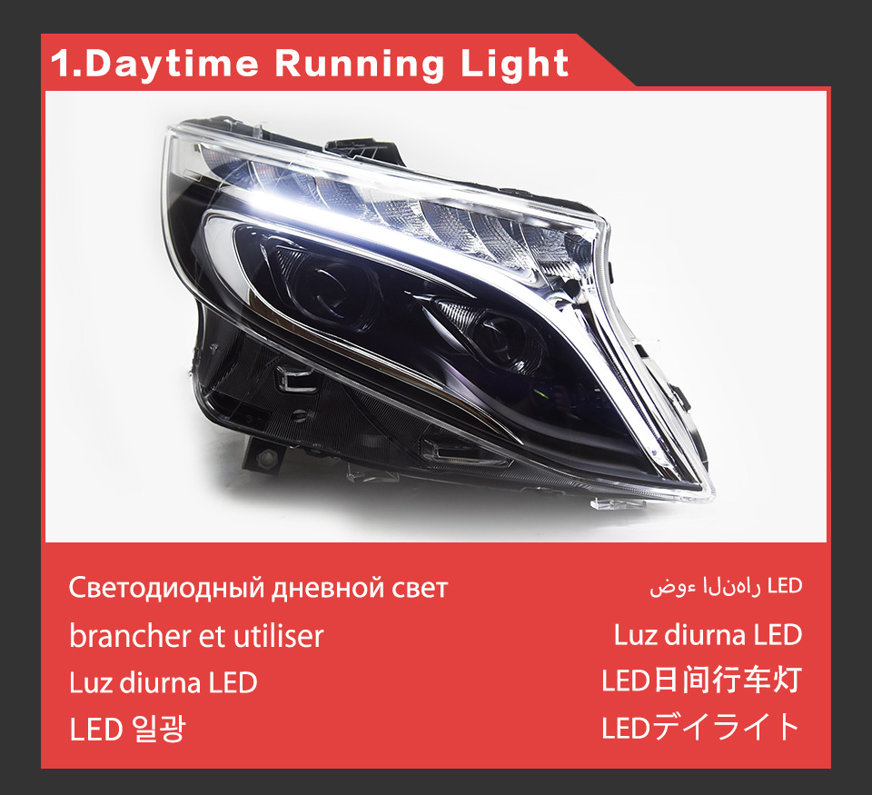 Head Lamp for Benz W447 Vito LED Daytime Running Headlight 2013-2019 Turn Signal High Beam Light Car Accessories