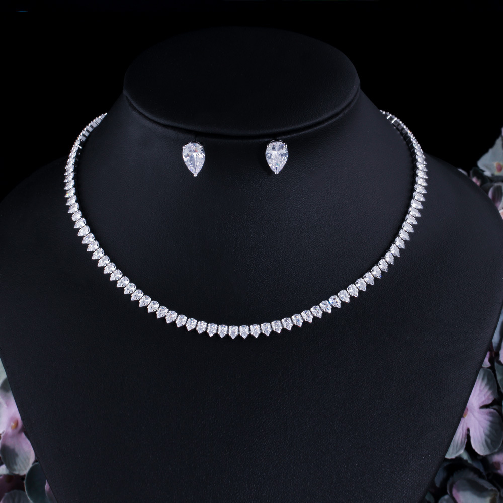 2024 Wedding Jewelry Sets Luxury 18k White Gold Fill Full White Water Drop 5A Cubic Zircon CZ Diamond Party Women Bridal Necklace Stud Earring Valenti
